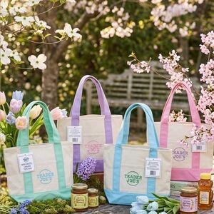 🌸 Trader Joe’s Mini Pastel Canvas Tote Bundle (Set of 4)